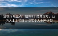 蜜桃传媒盘点：猛料9个隐藏信号，业内人士上榜理由彻底令人全网炸裂