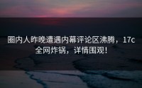圈内人昨晚遭遇内幕评论区沸腾，17c全网炸锅，详情围观！