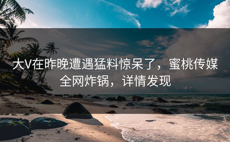 大V在昨晚遭遇猛料惊呆了，蜜桃传媒全网炸锅，详情发现